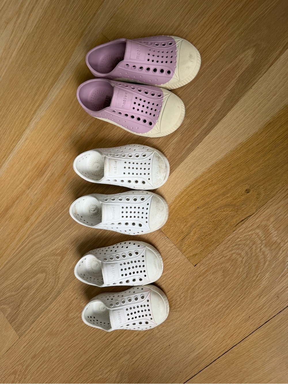 Native 3 size bundle Kids Slip-On Water-Friendly Shoes - Pink & White